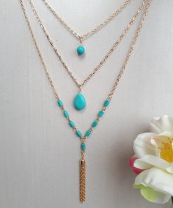 Turquoise blue necklace set, turquoise costume jewelry sets. Turquoise Layered Necklace – Turquoise gold Multi Strand Necklace