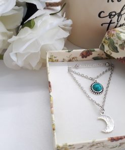 Protection angel necklace, protection charm necklace. Turquoise silver Multi Strand Necklace – silver Layered Necklace Set – silver Charm for Women