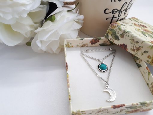 Protection angel necklace, protection charm necklace. Turquoise silver Multi Strand Necklace – silver Layered Necklace Set – silver Charm for Women