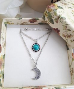 Protection angel necklace, protection charm necklace. Turquoise silver Multi Strand Necklace – silver Layered Necklace Set – silver Charm for Women