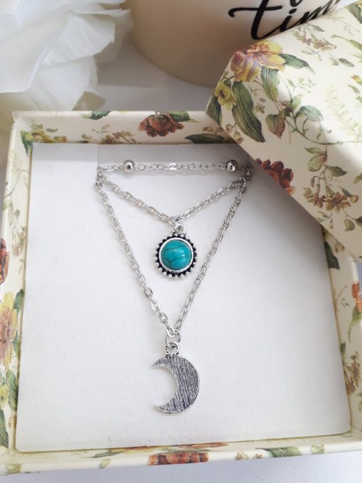 Protection angel necklace, protection charm necklace. Turquoise silver Multi Strand Necklace – silver Layered Necklace Set – silver Charm for Women