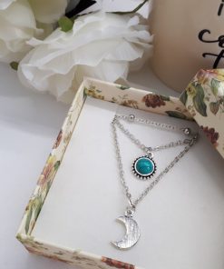 Protection angel necklace, protection charm necklace. Turquoise silver Multi Strand Necklace – silver Layered Necklace Set – silver Charm for Women