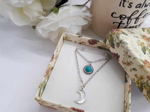 Protection angel necklace, protection charm necklace. Turquoise silver Multi Strand Necklace – silver Layered Necklace Set – silver Charm for Women