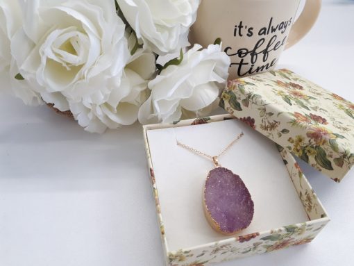 Amethyst necklace Pendant for women. purple Amethyst Druzy Reiki yoga, chakra healing Jewelry. Natural Crystal Healing Necklace