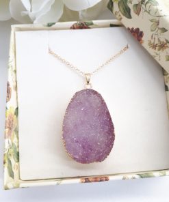 Amethyst necklace Pendant for women. purple Amethyst Druzy Reiki yoga, chakra healing Jewelry. Natural Crystal Healing Necklace