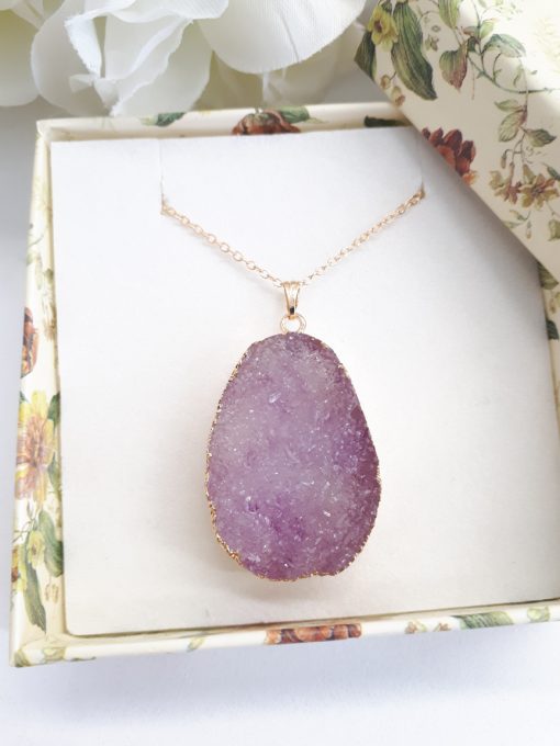 Amethyst necklace Pendant for women. purple Amethyst Druzy Reiki yoga, chakra healing Jewelry. Natural Crystal Healing Necklace