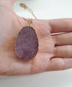 Amethyst necklace Pendant for women. purple Amethyst Druzy Reiki yoga, chakra healing Jewelry. Natural Crystal Healing Necklace