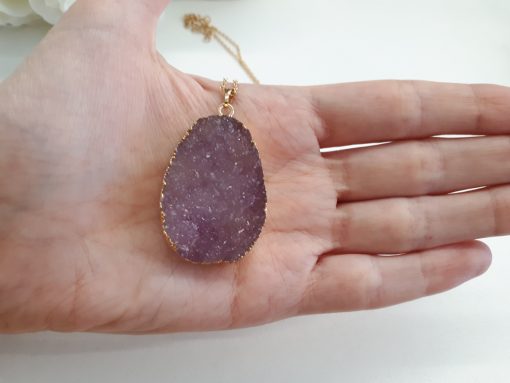 Amethyst necklace Pendant for women. purple Amethyst Druzy Reiki yoga, chakra healing Jewelry. Natural Crystal Healing Necklace