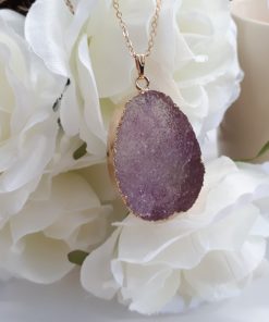 Amethyst necklace Pendant for women. purple Amethyst Druzy Reiki yoga, chakra healing Jewelry. Natural Crystal Healing Necklace