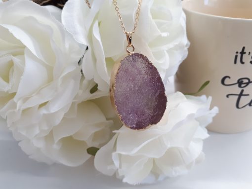 Amethyst necklace Pendant for women. purple Amethyst Druzy Reiki yoga, chakra healing Jewelry. Natural Crystal Healing Necklace