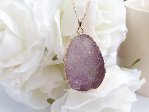 Amethyst necklace Pendant for women. purple Amethyst Druzy Reiki yoga, chakra healing Jewelry. Natural Crystal Healing Necklace