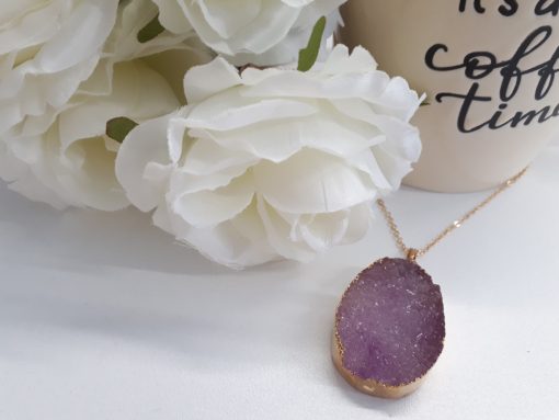 Amethyst necklace Pendant for women. purple Amethyst Druzy Reiki yoga, chakra healing Jewelry. Natural Crystal Healing Necklace