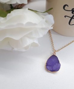 Purple Geode Necklace Druzy Pendant Agate Gemstone Boho Jewelry for healing. Purple Agate Druzy Pendant – Natural Crystal Necklace