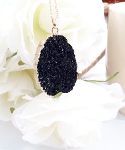 Black tourmaline metaphysical properties. Black Tourmaline Druzy Pendant – Natural Crystal Necklace – Sparkling Black Druzy Necklace