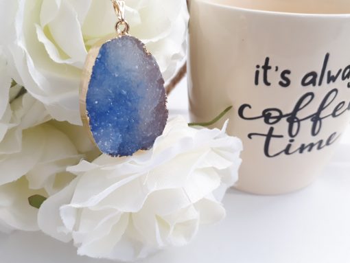Blue Agate Druzy Pendant for healing – Natural Crystal Necklace – Sparkling Blue Druzy Necklace