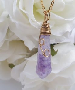 Natural Healing crystal necklace for throat chakra - Unique Crystal Pendant. purple Agate Necklace for adults. Wrapped Crystal Pendant
