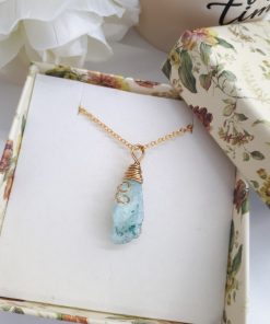 Natural Crystal Healing Necklace - Unique Crystal Pendant Green Agate Necklace - Wrapped Crystal Pendant - Crystal Necklace