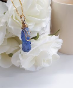 Natural Crystal Healing Necklace for protection - Unique Crystal Pendant. Blue Agate Necklace. Wrapped Crystal Pendant