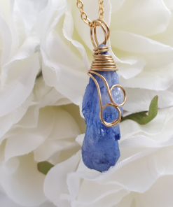 Natural Crystal Healing Necklace for protection - Unique Crystal Pendant. Blue Agate Necklace. Wrapped Crystal Pendant