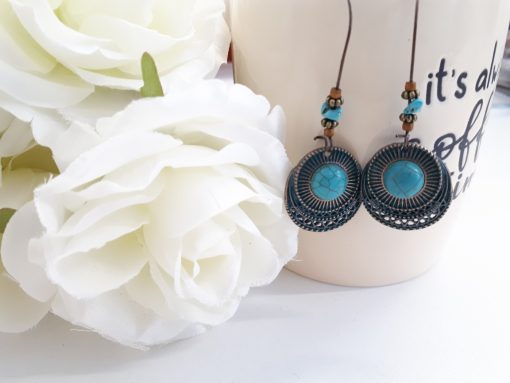 Bronze Turquoise Earrings – Turquoise Circle Earrings – Turquoise and Bronze Earrings. Turquoise Circle Earrings, Turquoise Dangle Earrings
