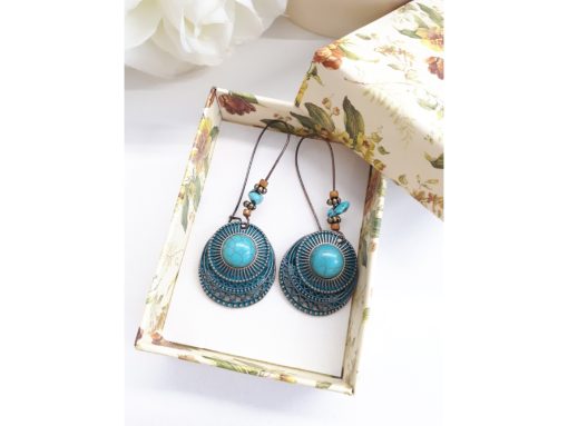 Bronze Turquoise Earrings – Turquoise Circle Earrings – Turquoise and Bronze Earrings. Turquoise Circle Earrings, Turquoise Dangle Earrings