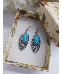 Oval Turquoise Earrings – Turquoise and Silver Earrings – Turquoise Dangle Earrings. Turquoise and Silver Earrings, Turquoise Dangle Earrings.