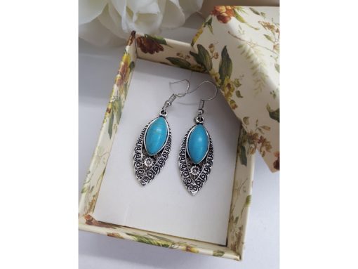 Oval Turquoise Earrings – Turquoise and Silver Earrings – Turquoise Dangle Earrings. Turquoise and Silver Earrings, Turquoise Dangle Earrings.