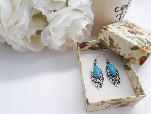 Oval Turquoise Earrings – Turquoise and Silver Earrings – Turquoise Dangle Earrings. Turquoise and Silver Earrings, Turquoise Dangle Earrings.