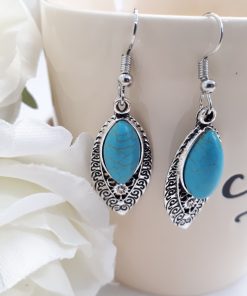 Oval Turquoise Earrings – Turquoise and Silver Earrings – Turquoise Dangle Earrings. Turquoise and Silver Earrings, Turquoise Dangle Earrings.