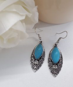 Oval Turquoise Earrings – Turquoise and Silver Earrings – Turquoise Dangle Earrings. Turquoise and Silver Earrings, Turquoise Dangle Earrings.