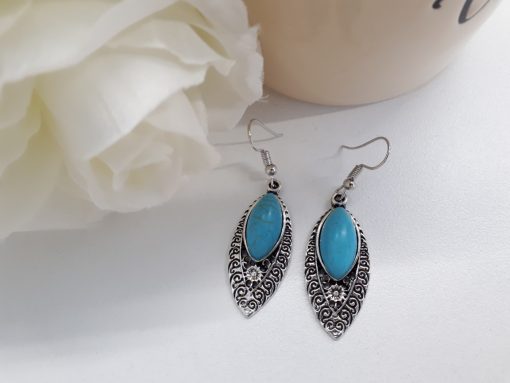 Oval Turquoise Earrings – Turquoise and Silver Earrings – Turquoise Dangle Earrings. Turquoise and Silver Earrings, Turquoise Dangle Earrings.