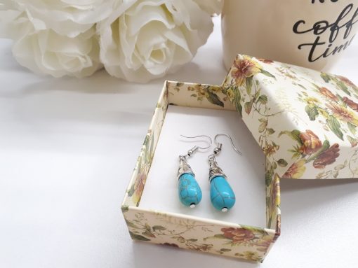 Turquoise Teardrop Earrings – Silver Dangle Earrings. healing stone earrings, magnetic healing earrings, reiki earrings