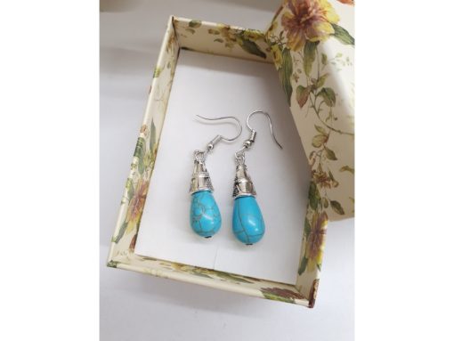 Turquoise Teardrop Earrings – Silver Dangle Earrings. healing stone earrings, magnetic healing earrings, reiki earrings