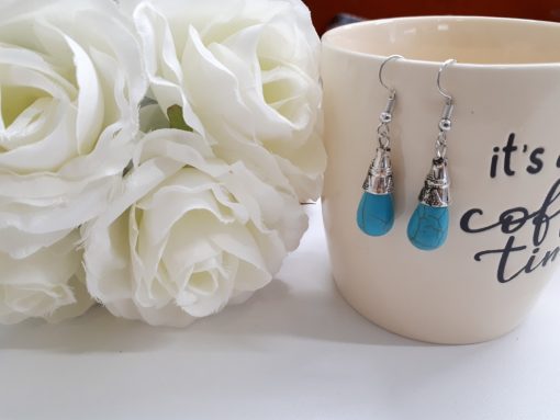 Turquoise Teardrop Earrings – Silver Dangle Earrings. healing stone earrings, magnetic healing earrings, reiki earrings