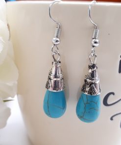 Turquoise Teardrop Earrings – Silver Dangle Earrings. healing stone earrings, magnetic healing earrings, reiki earrings