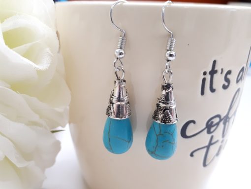 Turquoise Teardrop Earrings – Silver Dangle Earrings. healing stone earrings, magnetic healing earrings, reiki earrings