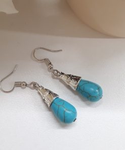 Turquoise Teardrop Earrings – Silver Dangle Earrings. healing stone earrings, magnetic healing earrings, reiki earrings