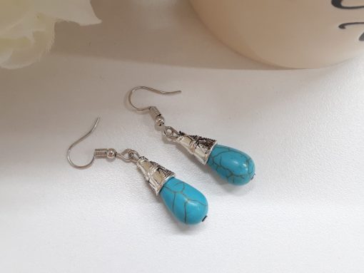 Turquoise Teardrop Earrings – Silver Dangle Earrings. healing stone earrings, magnetic healing earrings, reiki earrings