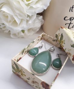 Green Fluorite Jewelry Set – Fluorite Pendant Dangle Earrings. Fluorite teardrop Necklace For Woman