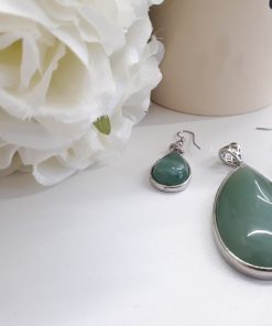 Green Fluorite Jewelry Set – Fluorite Pendant Dangle Earrings. Fluorite teardrop Necklace For Woman
