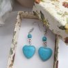 Silver Flower Earrings for Women, Turquoise Heart Dangle Earrings. Turquoise Heart shape Earring – Dangle Earrings – Sterling Silver Earrings Heart Jewelry