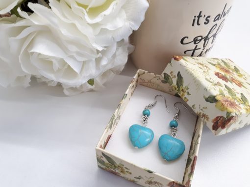 Protection crystal earrings, Turquoise Heart earrings, Turquoise Heart earrings set