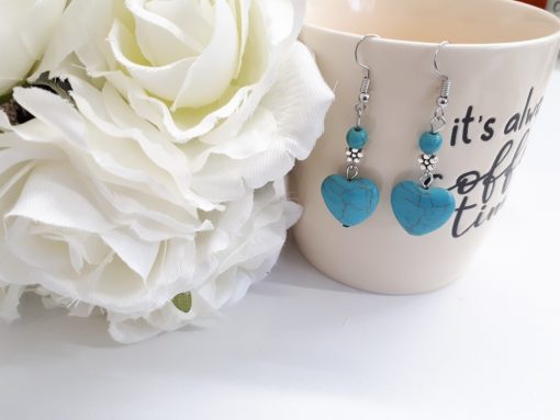 Silver Flower Earrings for Women, Turquoise Heart Dangle Earrings. Turquoise Heart shape Earring – Dangle Earrings – Sterling Silver Earrings Heart Jewelry