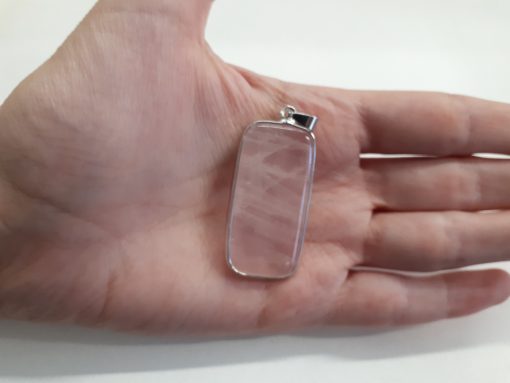 Rose Quartz Plated Silver Pendant – Silver Pendant Rectangular – Faceted Rose Quartz – Rose Quartz Necklace for woman