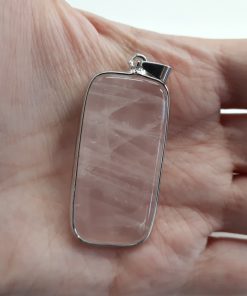 Rose Quartz Plated Silver Pendant – Silver Pendant Rectangular – Faceted Rose Quartz – Rose Quartz Necklace for woman