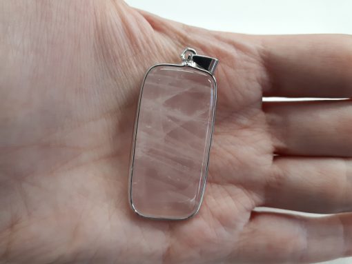 Rose Quartz Plated Silver Pendant – Silver Pendant Rectangular – Faceted Rose Quartz – Rose Quartz Necklace for woman