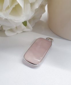 Rose Quartz Plated Silver Pendant – Silver Pendant Rectangular – Faceted Rose Quartz – Rose Quartz Necklace for woman