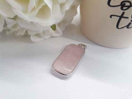 Rose Quartz Plated Silver Pendant – Silver Pendant Rectangular – Faceted Rose Quartz – Rose Quartz Necklace for woman