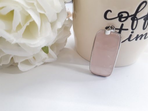 Rose Quartz Plated Pendant – Silver Pendant Rectangular – Faceted Rose Quartz – Rose Quartz Necklace for woman