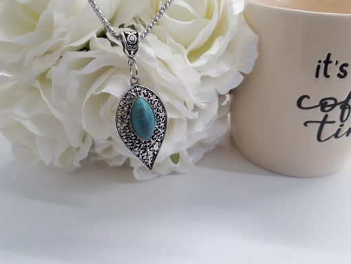 Love and protection dogeared necklace. Teardrop Silver Turquoise Necklace – Leaf Turquoise Pendant – Turquoise Chain Necklace